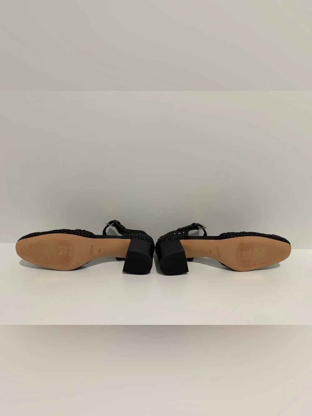 NEW J. Crew Mollie buckle-strap heels in black woven leather CM896 $298 size 8.5